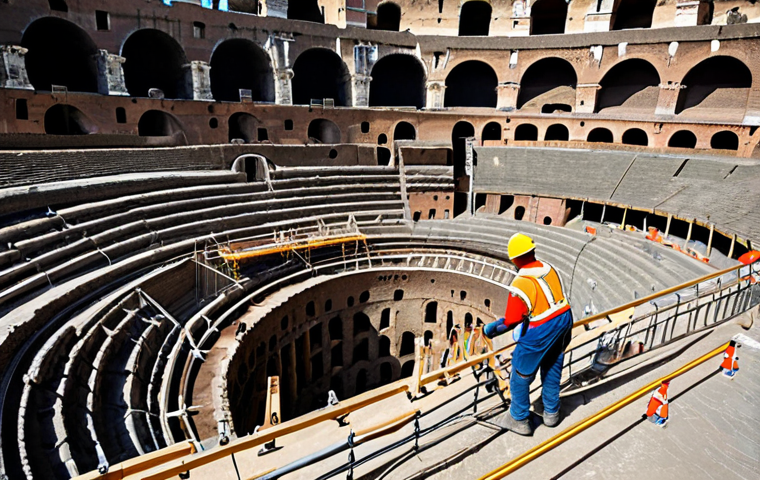 글래디에이터 영화 촬영된 콜로세움 - Modern Tourist Visit**

"A group of tourists, fully clothed in modest clothing, visiting the Colosse...