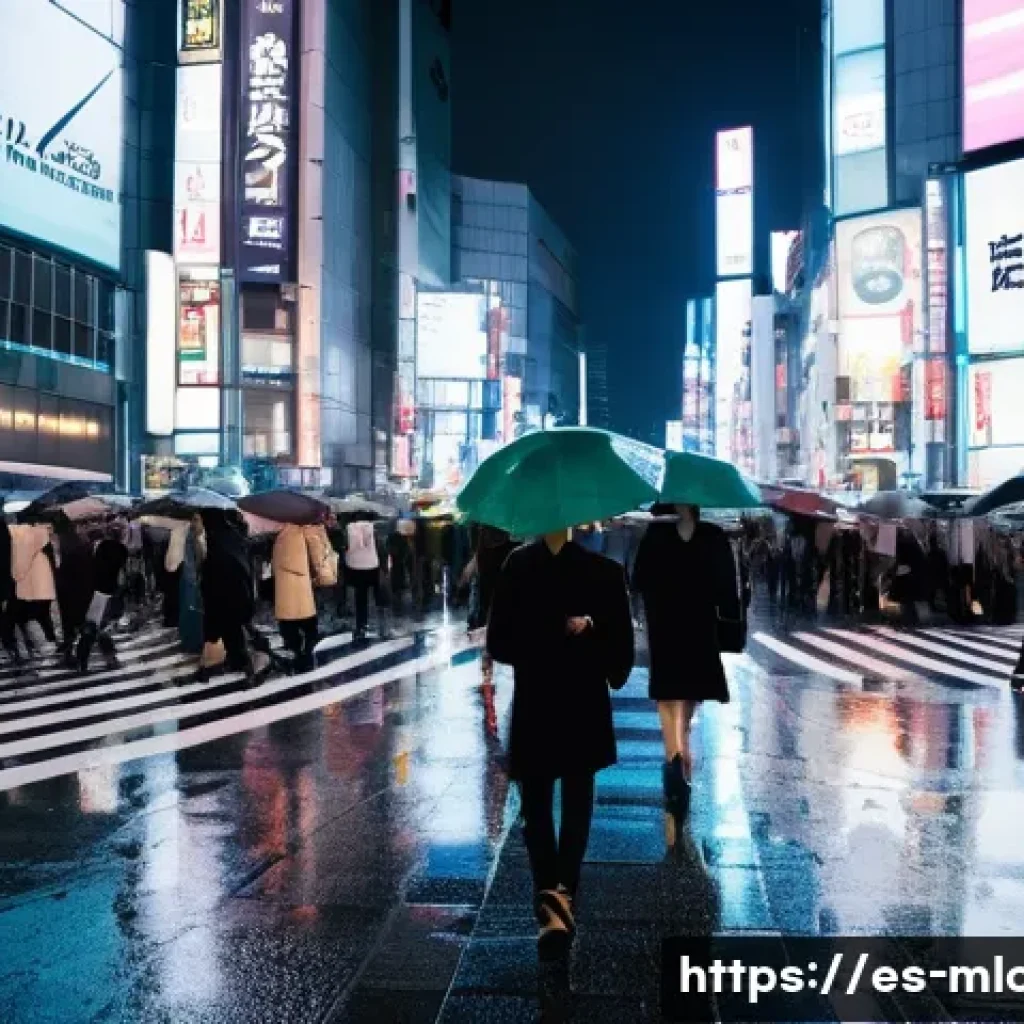 일본 영화 촬영된 장소 - **Prompt:** A dynamic, wide-angle shot of Shibuya Crossing in Tokyo on a rainy night. The streets ar...