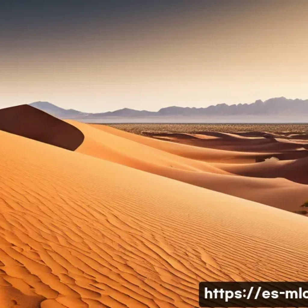 인터스텔라 촬영된 미국 지역 - A vast American desert landscape inspired by the Arizona desert, featuring expansive sandy dunes and...
