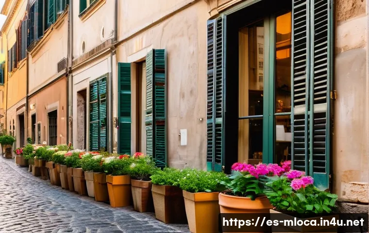 로마의 휴일 영화 속 명소 - A charming narrow street in the historic center of Rome during golden hour, lined with ancient stone...